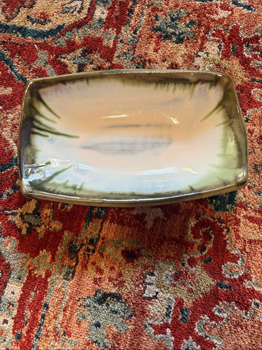 Ceramic Rectangular Serving Dish in Green and Cream - Stylish Home Accent